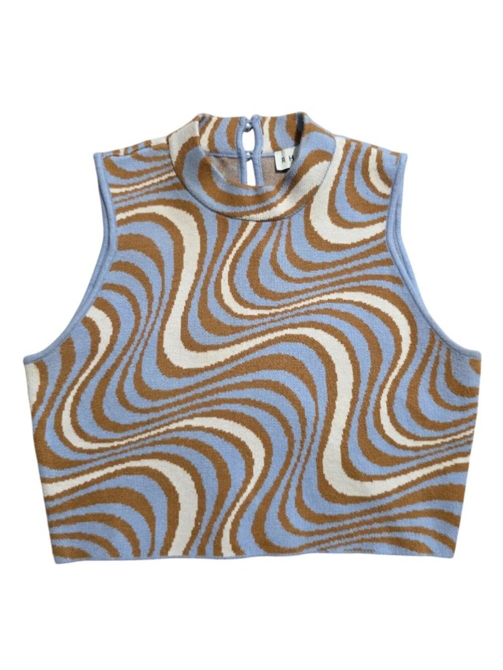 Rhode JUDE Retro Swirl Knit Sleeveless High Neck Crop Top Blouse Sz S